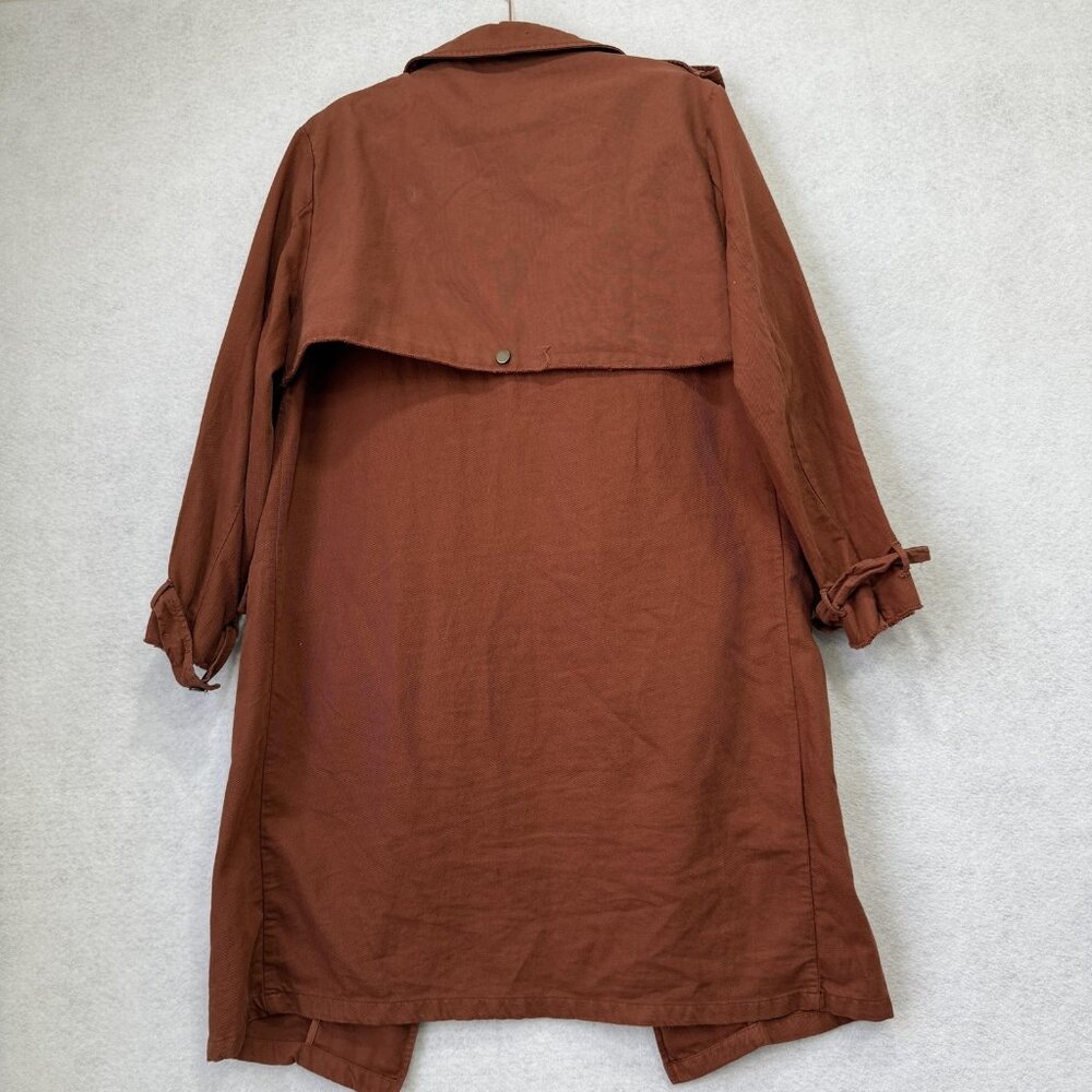 MNG Casual Coat Womens Small Rust Brown Long Trench 100% Cotton Duster - Picture 9 of 11